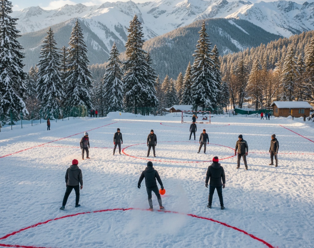 Local youth playing in snow in Gulmarg
